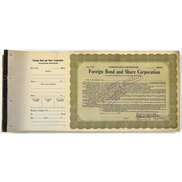 Foreign Bond and Share Corp., 1919, Remainder Certificate Book.
