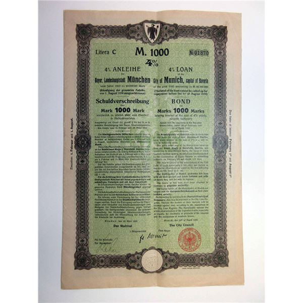 City of Munich & City of Stuttgart. 1920-1923. Bond Pair.