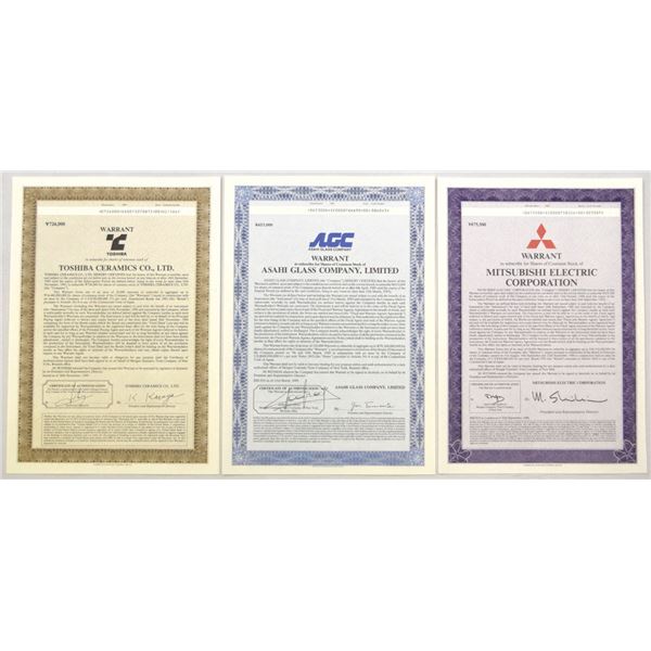 Japanese Electric and Glass Manufacturing Trio of I/U Warrants, 1988 to 1889.