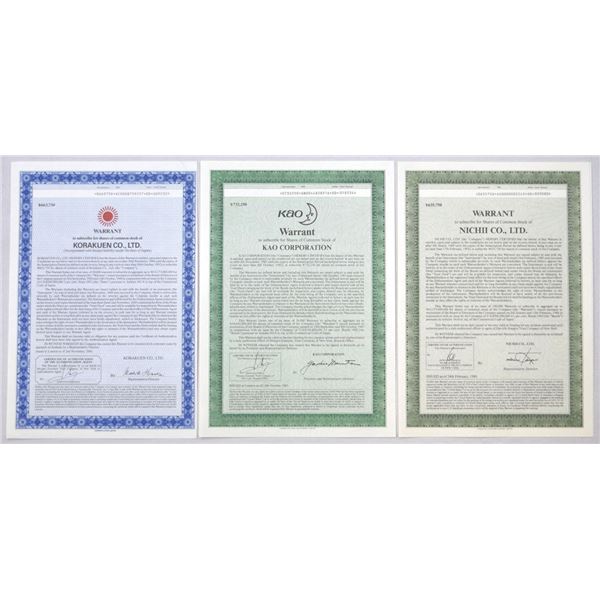 Japanese Trio of I/U Warrants, 1987 to 1889.