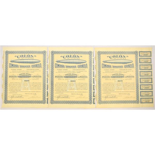 Spain. Compania Transaerea Espanola, 1928, I/U Bond Trio.