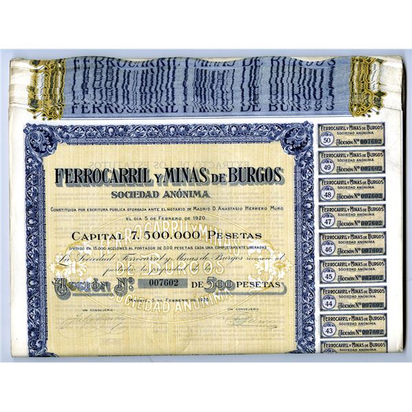 Spain. Ferrocarril y Minas de Burgos, 1920 I/U Bond Group