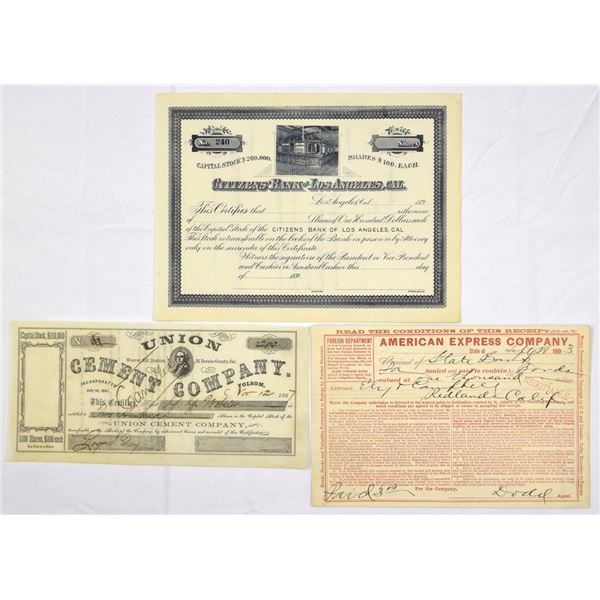 CA. Los Angeles & El Dorado County Financial and Commercial Documents, 1867 to 1903.