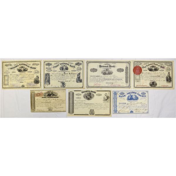 NY. Hudson Valley & Central New York Bank Stock Certificate Collection, 1850s to 1880s