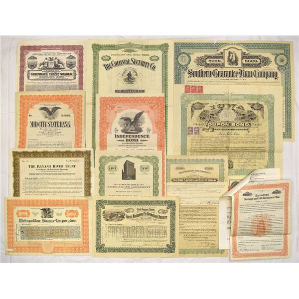Banking, Finance & Savings Instruments Stock Certificate Assortment, 1900s to 1930s