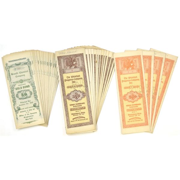 NY. Brandt Chemical Co. & Whitehall Progress Co. I/C Coupon Gold Bond Assortment, 1903 to 1925