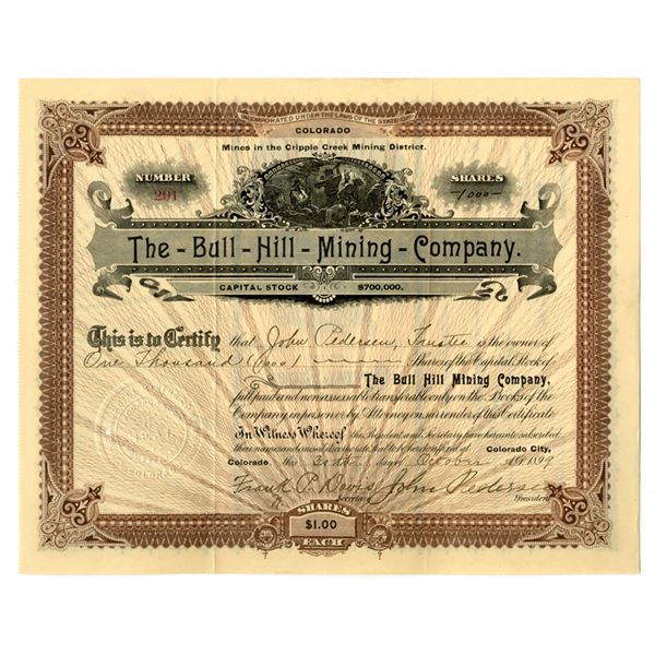 CO. Bull Hill Mining Co., 1899, I/U Stock Certificate.