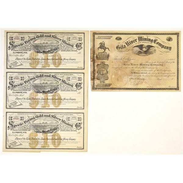 LA&IN. Gila River Mining Co. and Specie Paying Gold and Silver Mining Co., ND (1860s to 1880s), U/U 