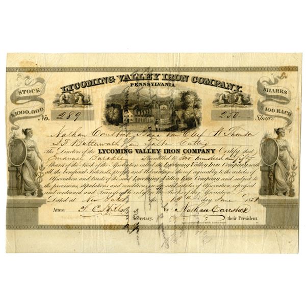 PA. Lycoming Valley Iron Co., 1853, I/U Stock Certificate.