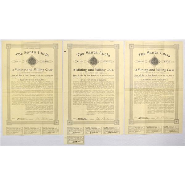 WV. Santa Lucia Mining and Milling Co., 1894, I/U Bond Trio.