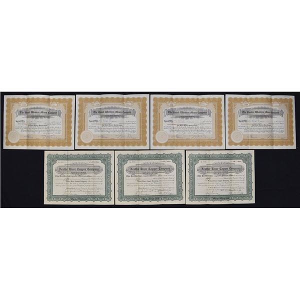 AZ. United Western Mines and Feather River Copper Co., 1920 to 1924, I/U Stock Certificate Group
