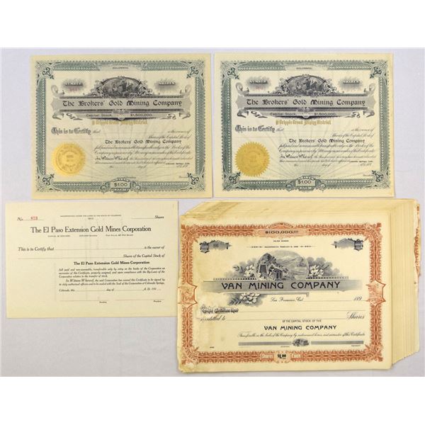 CA. CO., Mining Stock Certificate Assortment, 1890s to 1919