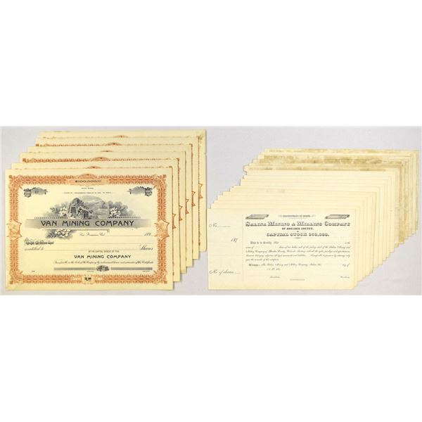 CA. CO., Salina Mining & Milling Co. and Van Mining Co., 1870 to 1890s, U/U Stock Certificates.