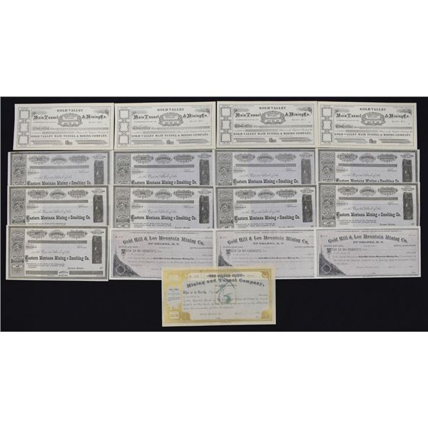 CA, MT, Wyoming Territory, 1870s to 1900s, U/U Mining Stock Certificates.