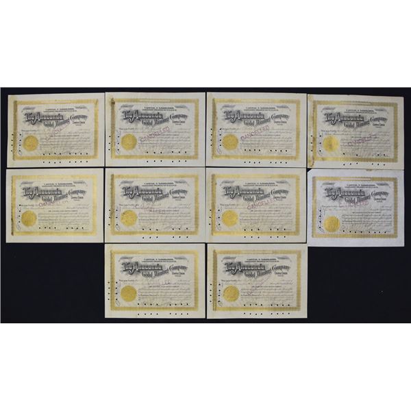 CO. Anaconda Gold Mining Co., 1892 to 1896, I/C Stock Certificate Group