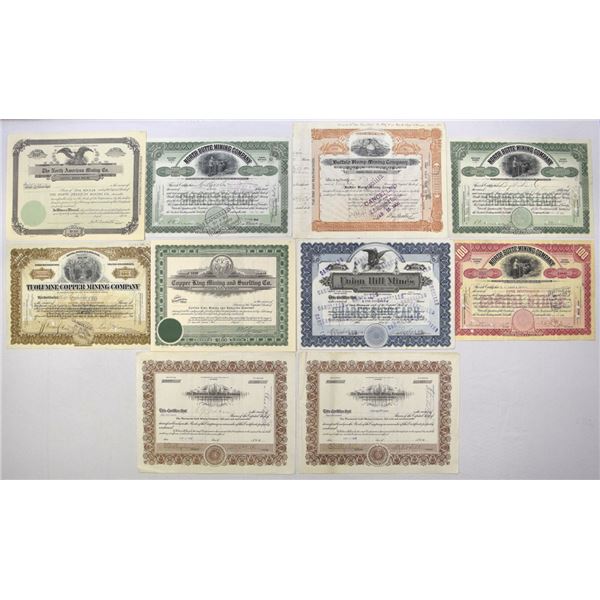 Mining Related Assortment of I/C and U/U Stock Certificates, ND (1900) to 1928.