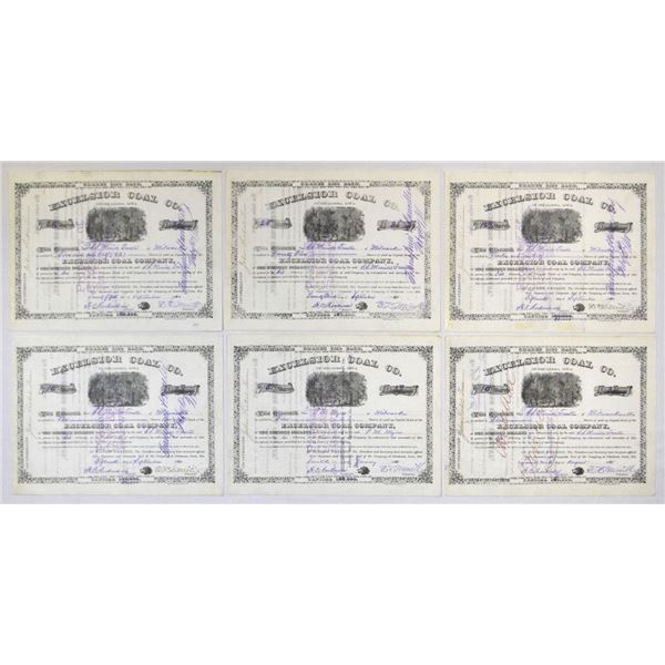 IA. Excelsior Coal Co., 1880 to 1881, I/C Stock Certificates.