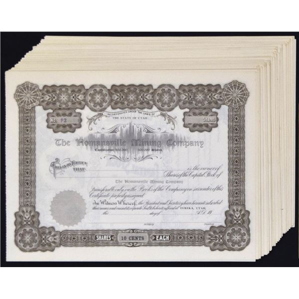 UT. Homansville Mining Co., ND (1900s to 1920s), Unissued Stock Certificate Group.