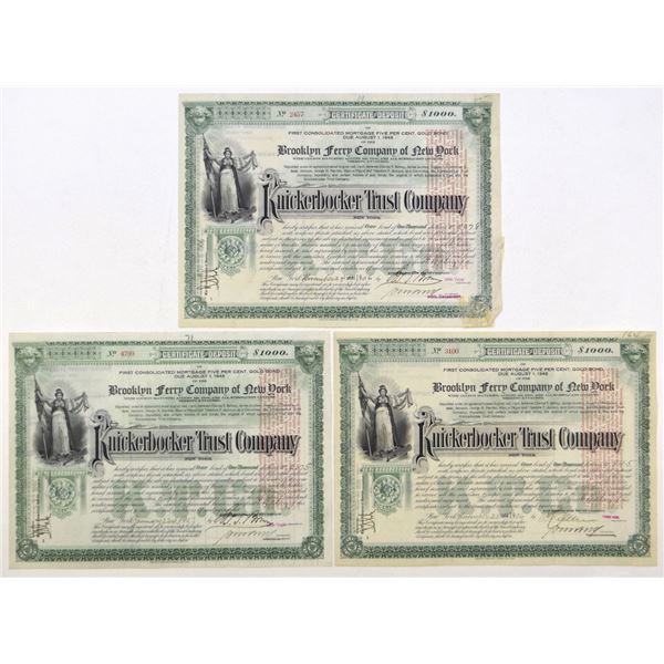 NY. Brooklyn Ferry Company of New York, Knickerbocker Trust Co., 1906-07, I/U Certificate of Deposit