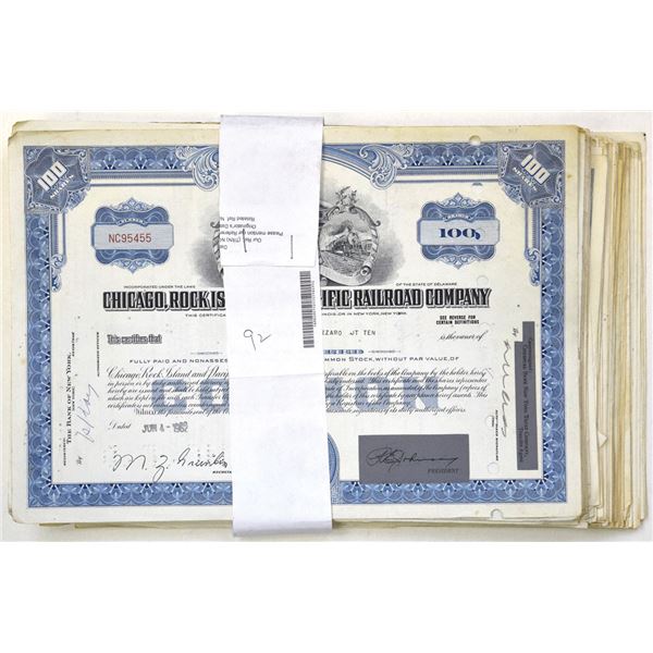 DE. Chicago, Rock Island & Pacific Railroad Co., 1948 to 1976, I/C Stock Certificate Group.