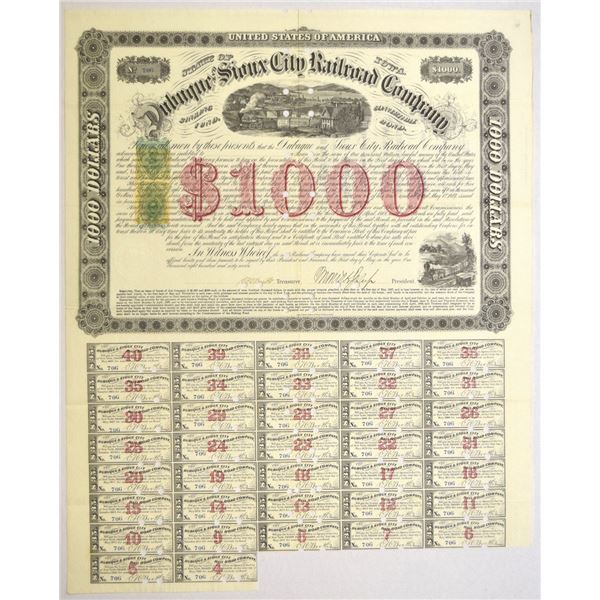 IA. Dubuque and Sioux City Railroad Co., 1867, I/C Coupon Bond.