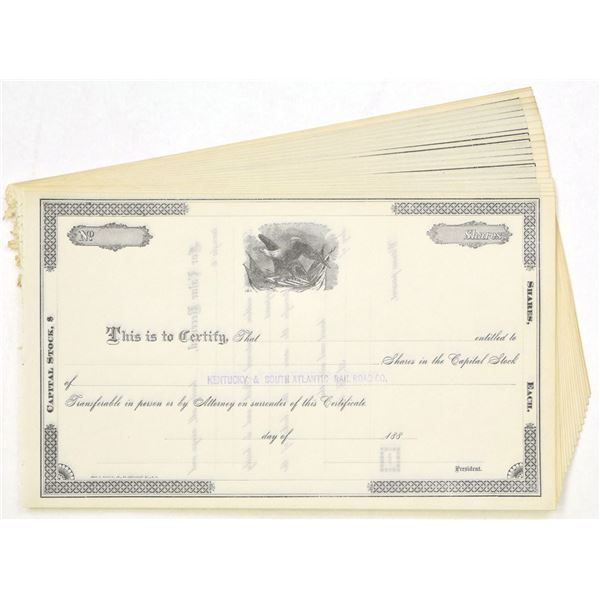 KY. Kentucky & South Atlantic Railroad Co., 1880s, Unissued Stock Certificates.