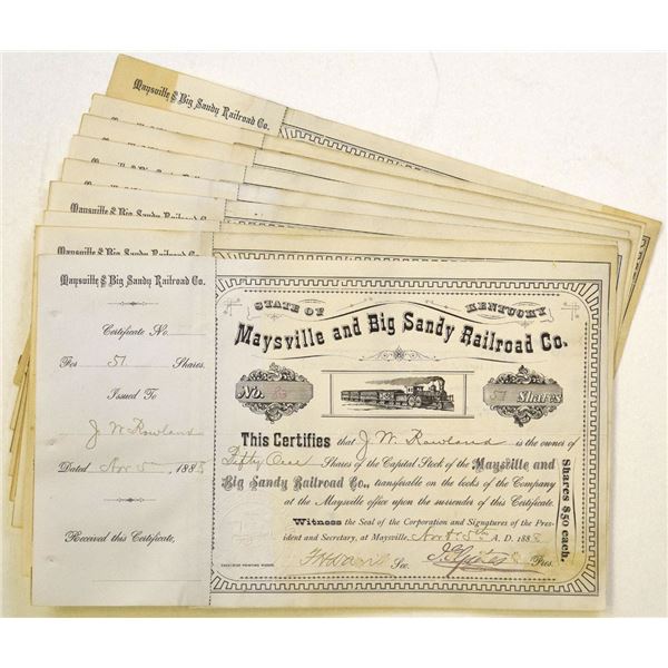 KY. Maysville and Big Sandy Railroad Co., 1888, I/C Stock Certificates.