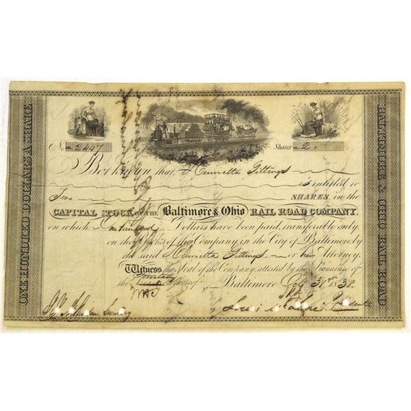 MD. Baltimore and Ohio Rail Road Co., 1838, I/C Stock Certificate.