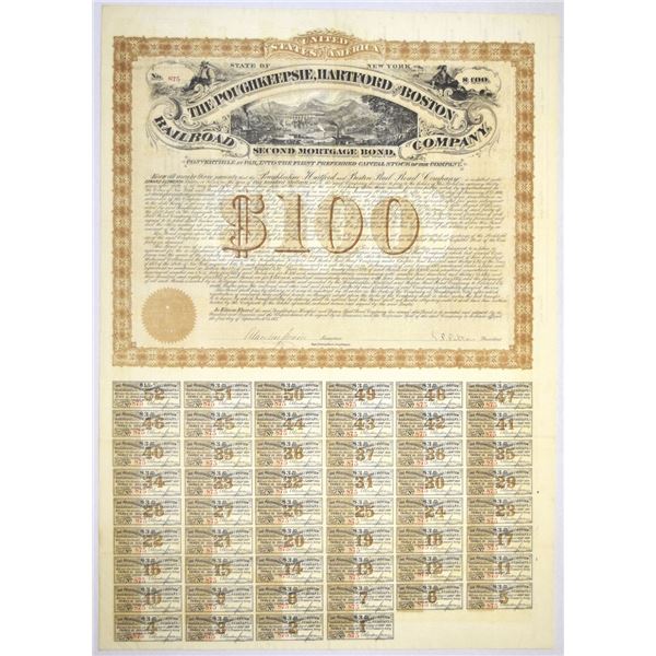 NY. Poughkeepsie, Hartford and Boston Railroad Co., 1875, I/U Coupon Bond.