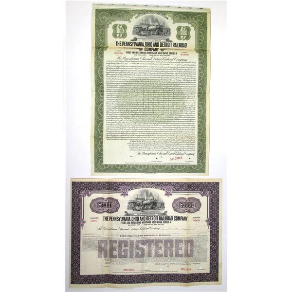OH & MI. Pennsylvania, Ohio and Detroit Railroad Co., 1927, Specimen Bond Pair
