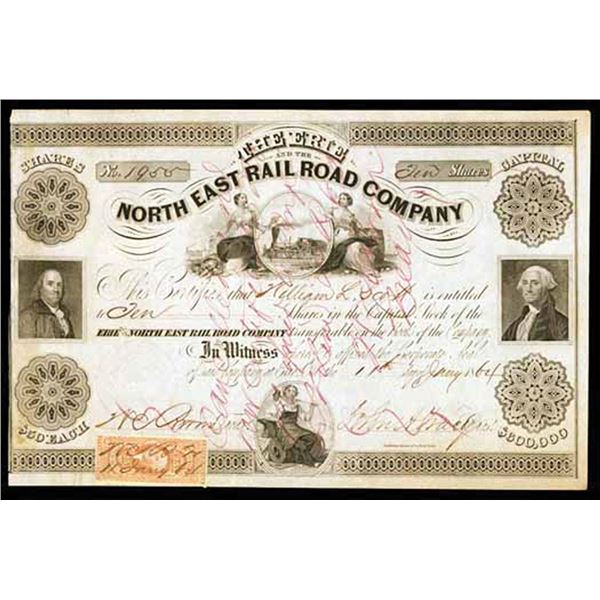 NY. Erie & the North East Rail Road Co., 1864 I/C Stock Certificate