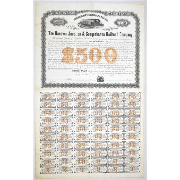 PA. Hanover Junction & Susquehanna Railroad Co., 1875, Remainder Coupon Bond.