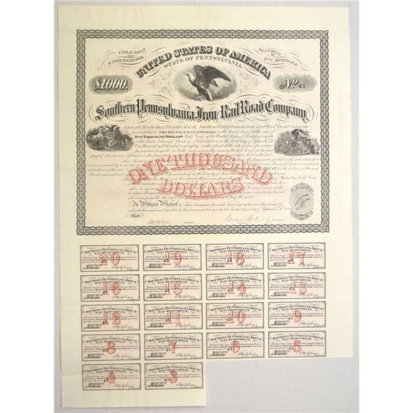 PA. Southern Pennsylvania Iron and Rail Road Co., 1870, I/U Coupon Bond.