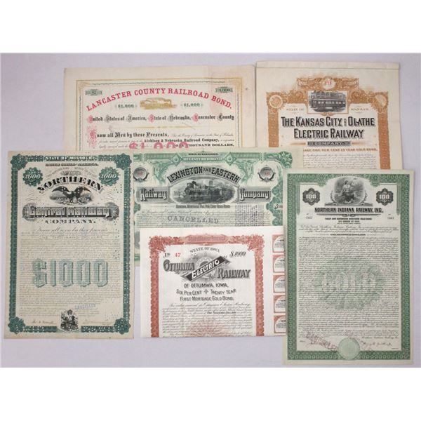Attractive Railroad bond Assortment, ca.1872 to 1930.