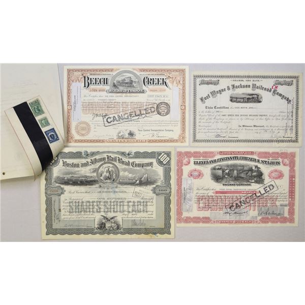 PA, NY, MA & OH. Historic Railroad I/U & I/C Stock Certificates, 1943 to 1986, Assortment