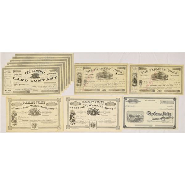 CA. California Land, Water & Agricultural Development Stock Group, 1870s to 1890s