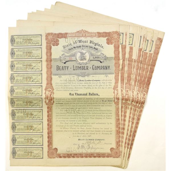 WV. Beaty Lumber Co., 1897, I/C Coupon Bonds.