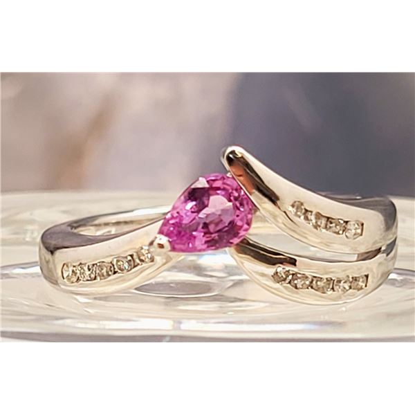 Pink Sapphire and Diamond Chevron Contour Ring