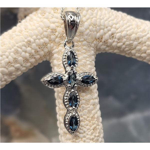 1.02 CT London Blue Topaz .925 Cross Necklace