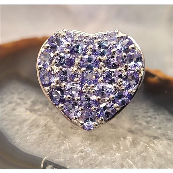 Mixed-Cut and Cool Tanzanite Big Heart Ring .925