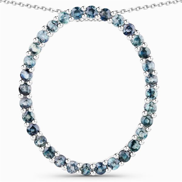 Blue Sapphire Circle 3.20 Carat Genuine Blue Sapphire .925 Sterling Silver Pendant