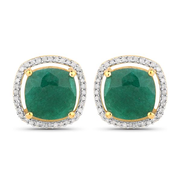 Cushion-Cut Emerald and Diamond Button Earrings