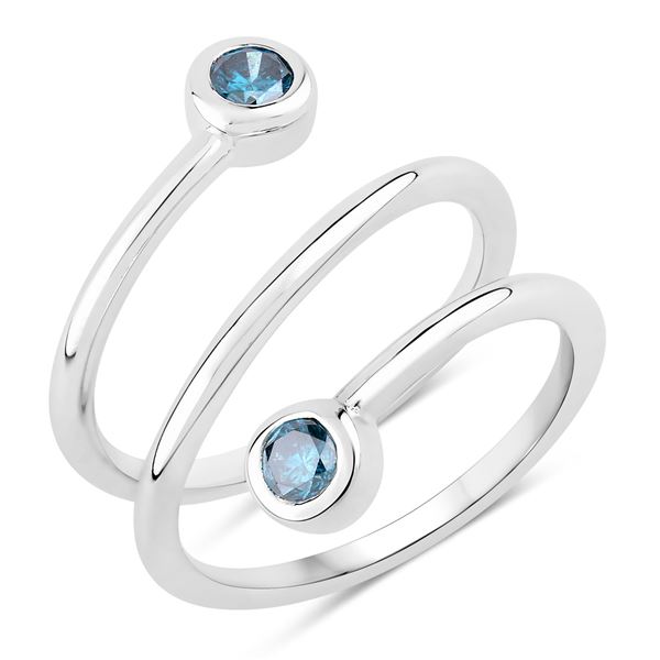 Blue Diamond Elongated Spiral Ring Sterling Silver