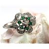 Image 2 : Emerald Cluster Ring with Diamond Swirl Halo