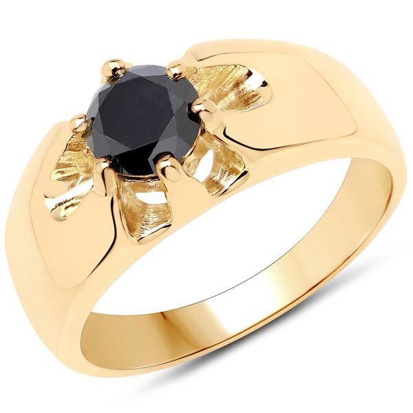 1CT Black Diamond Solitaire Man's Ring .925/14K