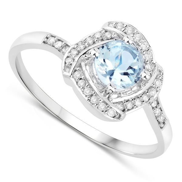 Aquamarine in Diamond Overlap Ribbon Frame Ring