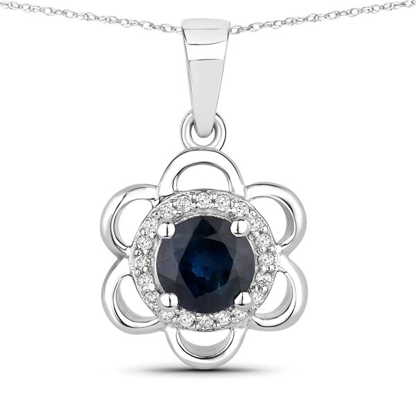 Genuine Blue Sapphire and Natural Diamond Pendant