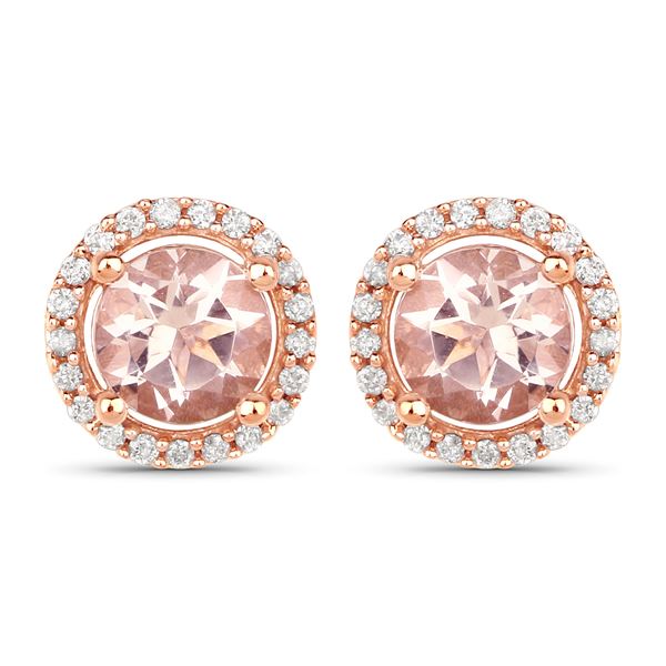 Genuine Morganite and Diamond Halo Earrings 14K