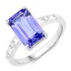 Image 1 : Elongated Genuine Tanzanite & Lab Diamond Ring .925
