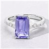 Image 2 : Elongated Genuine Tanzanite & Lab Diamond Ring .925